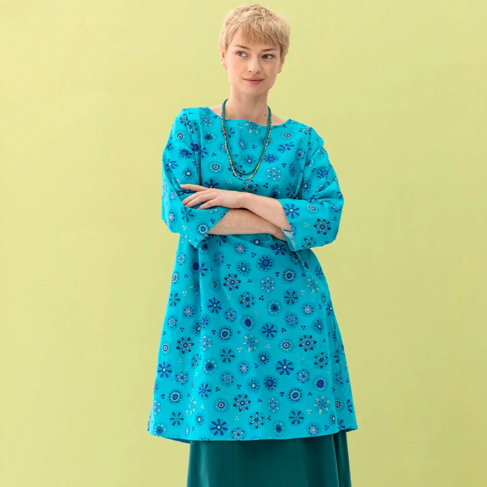 Kleid „Daisy“ aus Bio-Baumwollgewebe - lagunenblau