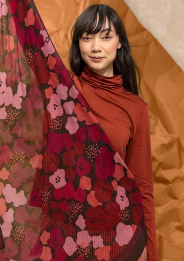 “Hillevi” viscose/wool, square, floral scarf - dark aubergine