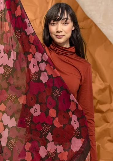 “Hillevi” viscose/wool, square, floral scarf - dark aubergine