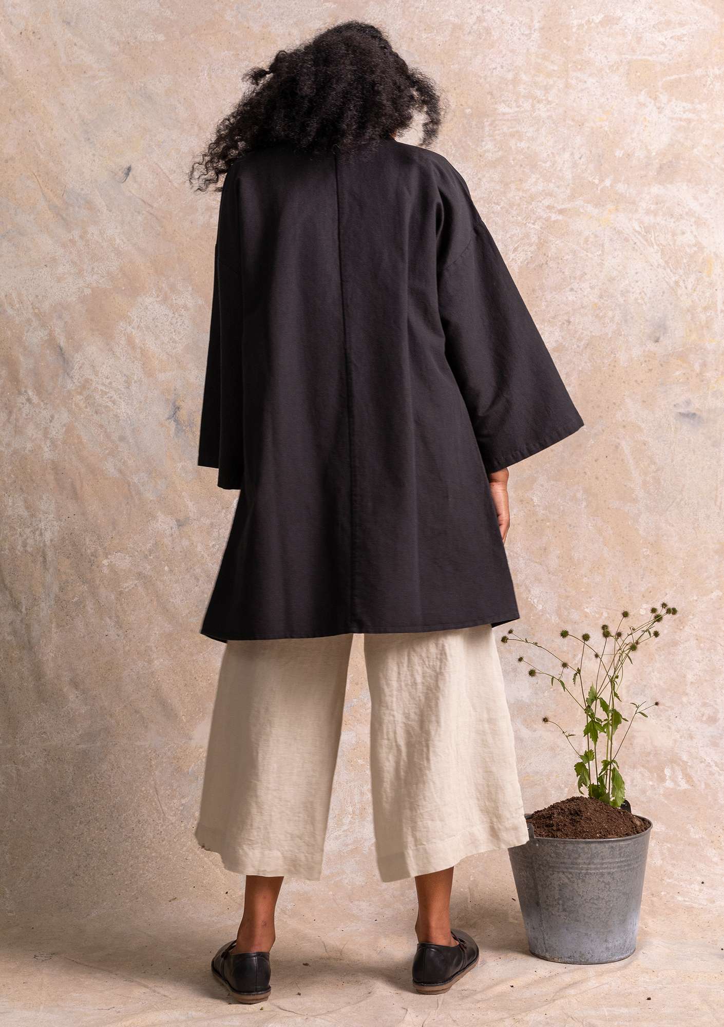 Kimonojacke aus Öko-Baumwolle/Leinen schwarz