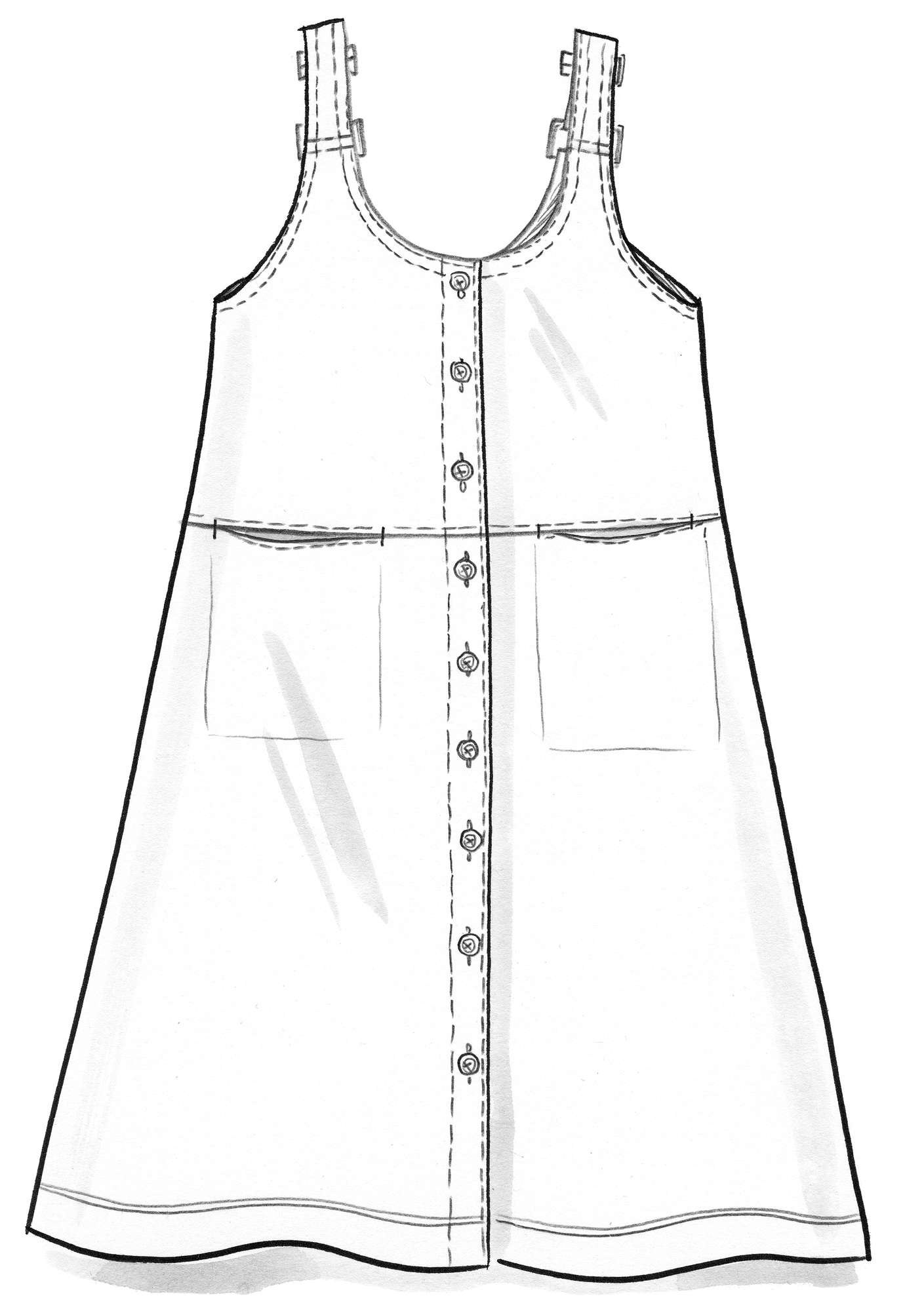 “Amber” balalaika dress in organic cotton/linen