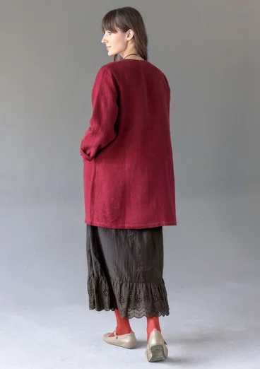 Longline, garment-washed woven linen jacket - dark agate red