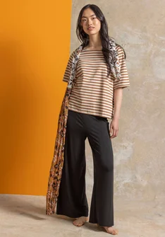 Striped essential t-shirt in organic cotton - acorn/feather