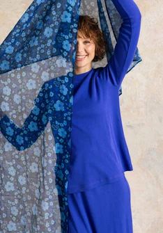 “Leah” cotton/silk scarf with a floral design - Pacific blue