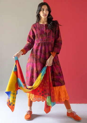 Jurk "Alaska" van geweven biologisch katoen/linnen - aubergine