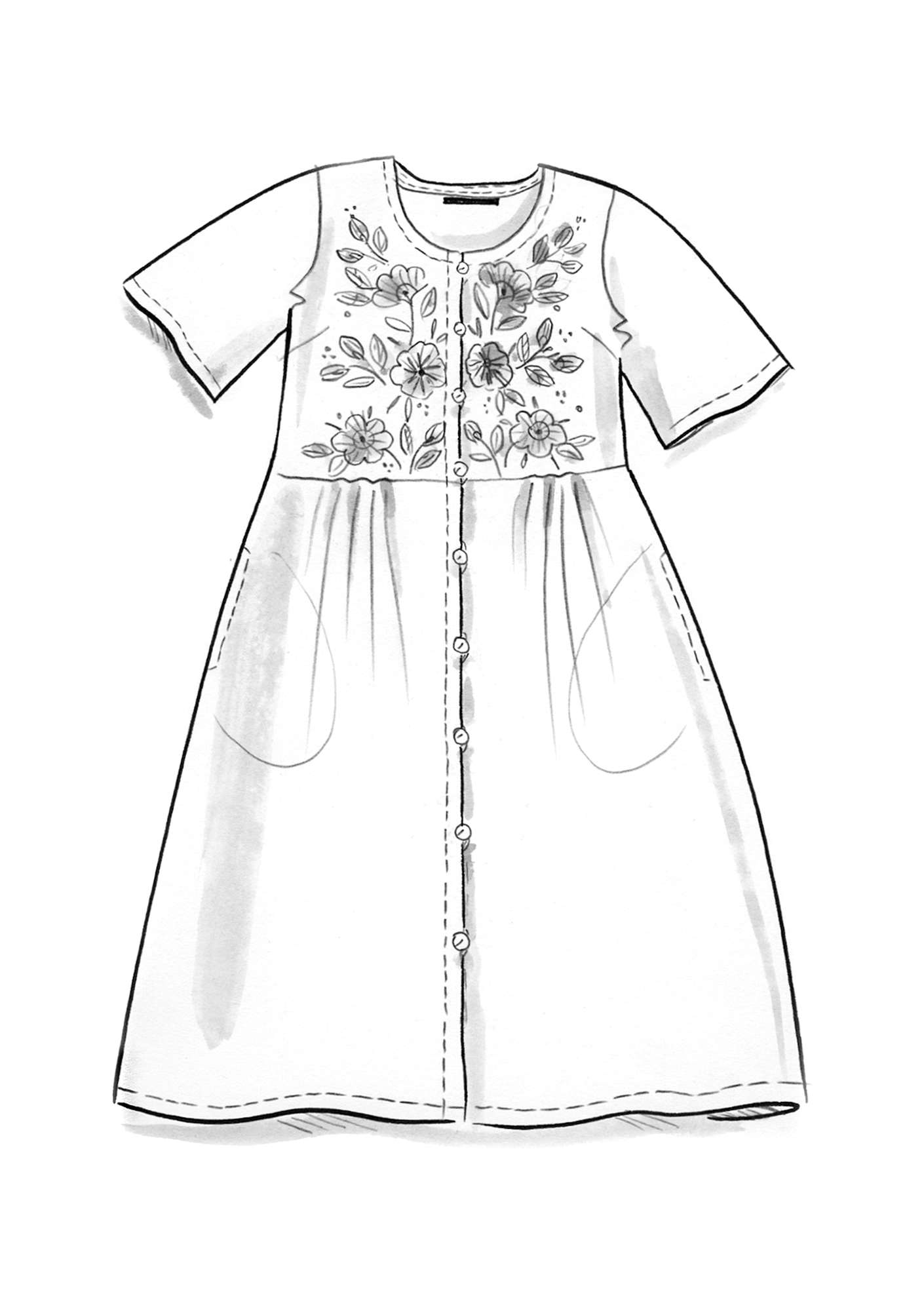 Vævet kjole  Margrethe  i økologisk bomuld/silke kleinblå