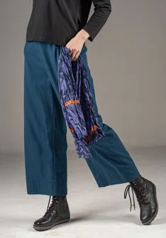 Trousers in a woven organic cotton/linen blend - Pacific blue