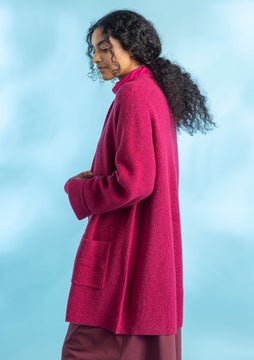 Long cardigan in wool cyklamen