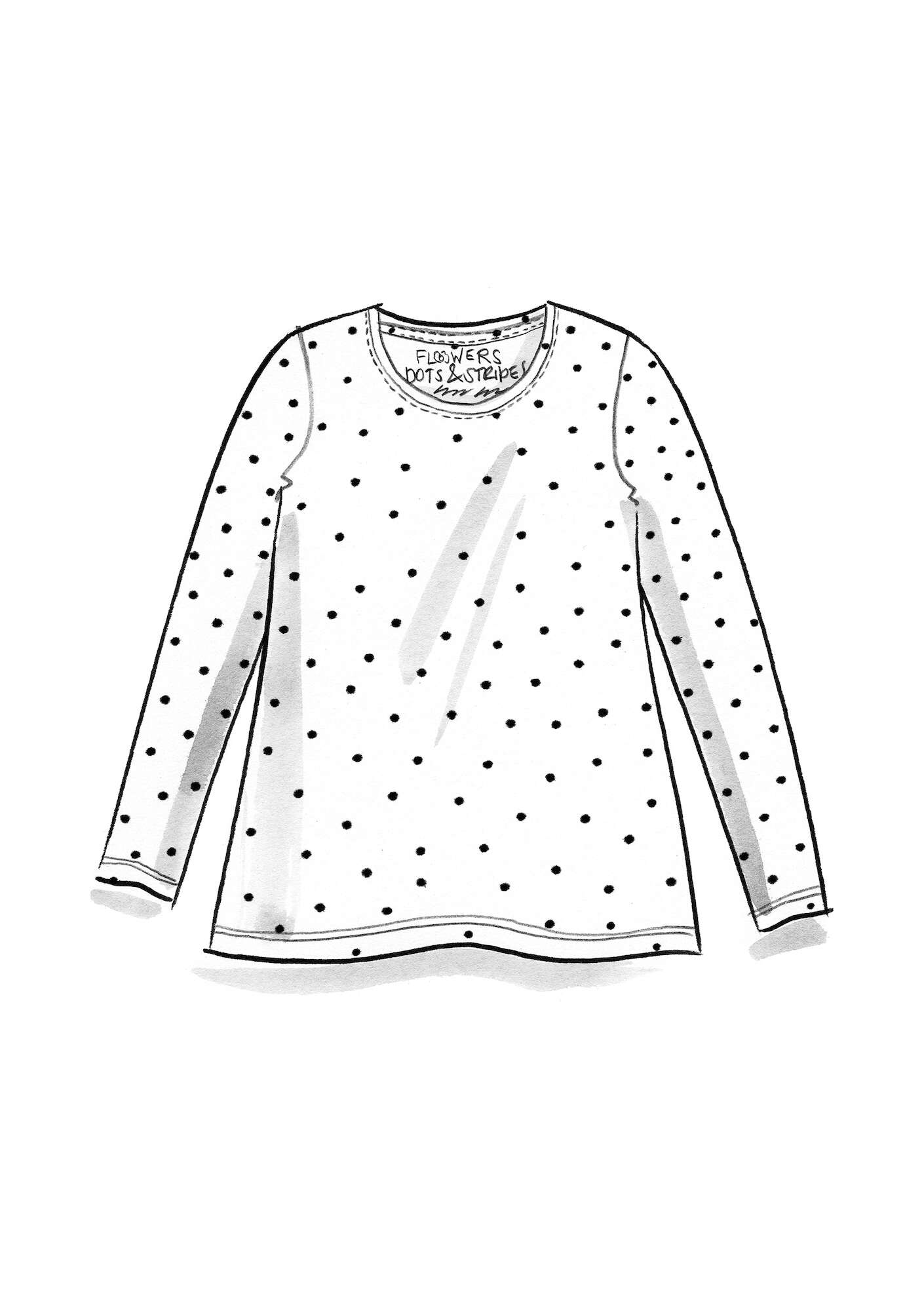 “Pytte” jersey top in organic cotton/elastane black/patterned
