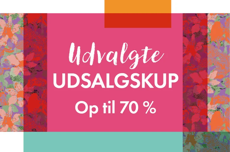 Et grafisk mønster med fliser med forskellige mønstre og farver der overlapper hinanden.