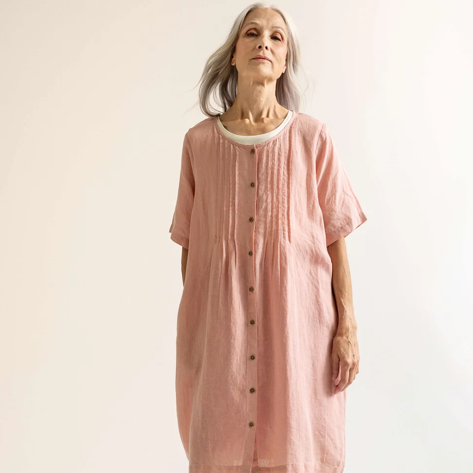 Webkleid „Seraj“ aus Leinen - marmorrosa