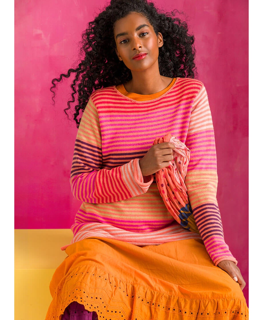 “Lava” stripe-knit sweater in organic cotton/wool