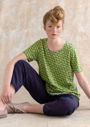 “Billie” organic cotton/modal short-sleeve top - aqua green/patterned