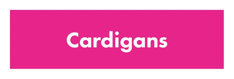 A pink card with “Cardigans” written in white.