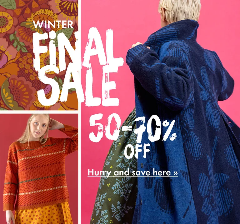 A collage with clothes and patterns from Gudrun Sjödén.