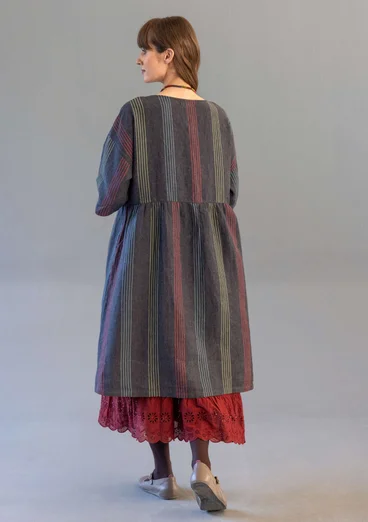 Gestreiftes oder einfarbiges Knopfleistenkleid „Sylvi“ aus Leinen - schwarz-gestreift