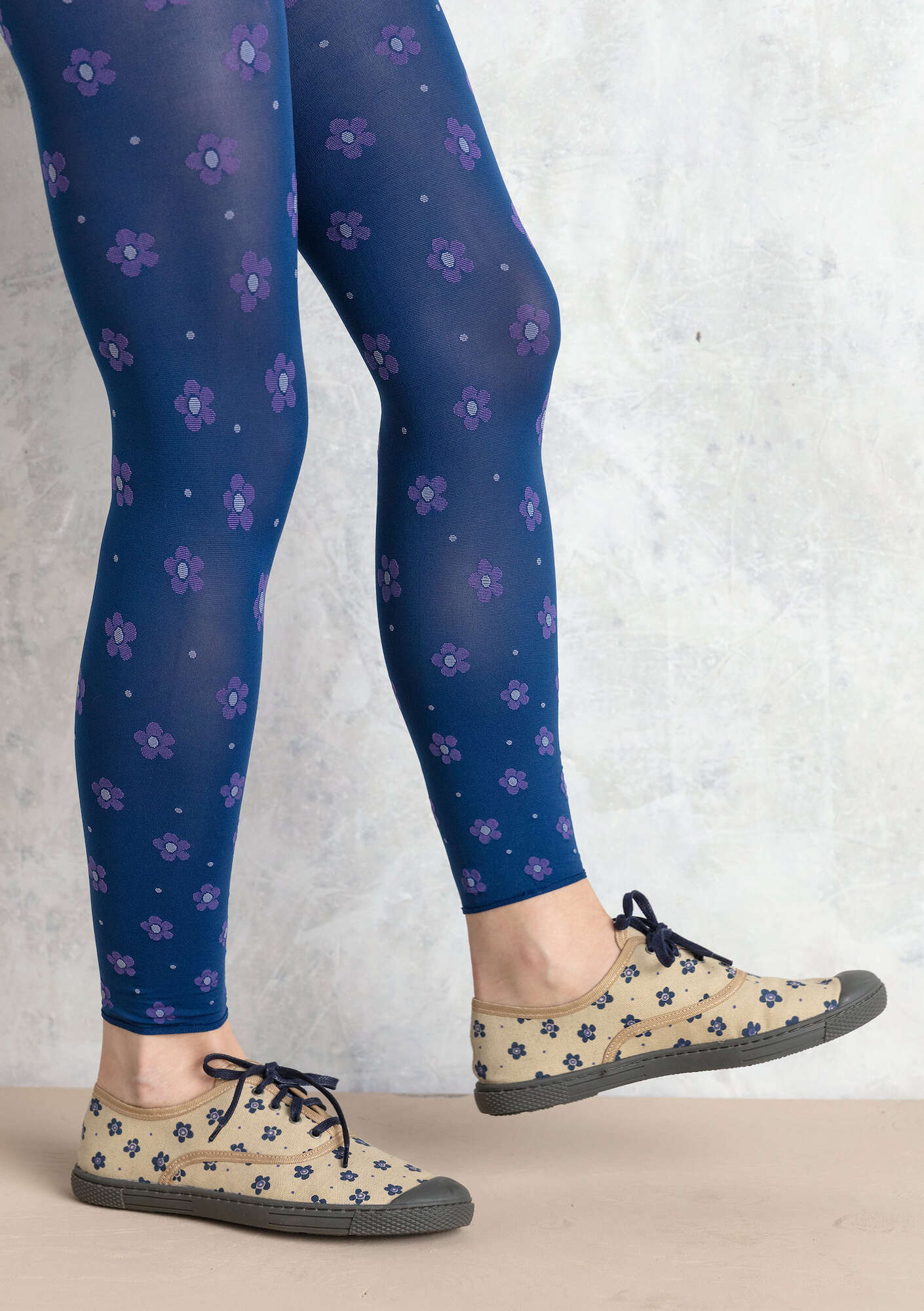 “Belle” jacquard-patterned leggings in recycled nylon indigo thumbnail