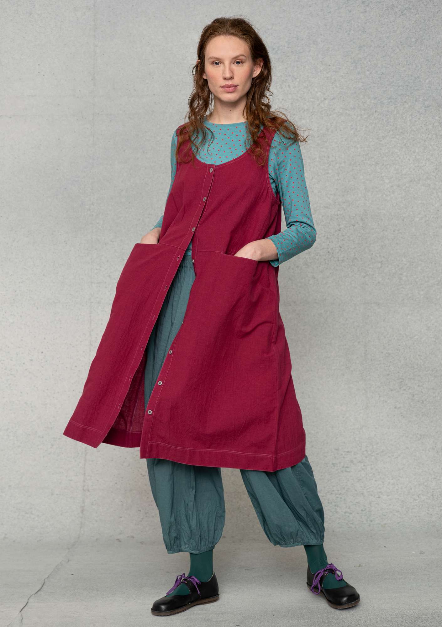 Woven balalaika dress in organic cotton/linen grape thumbnail
