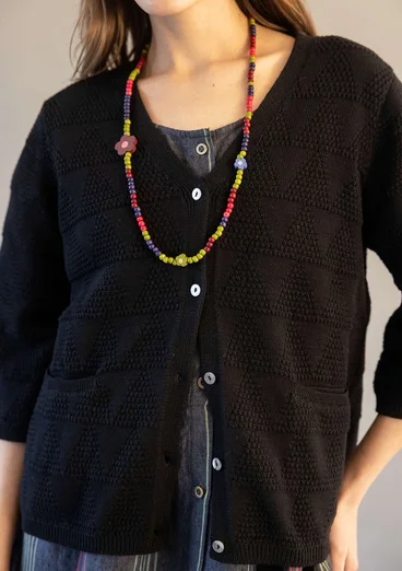 Organic cotton textured-knit cardigan - black