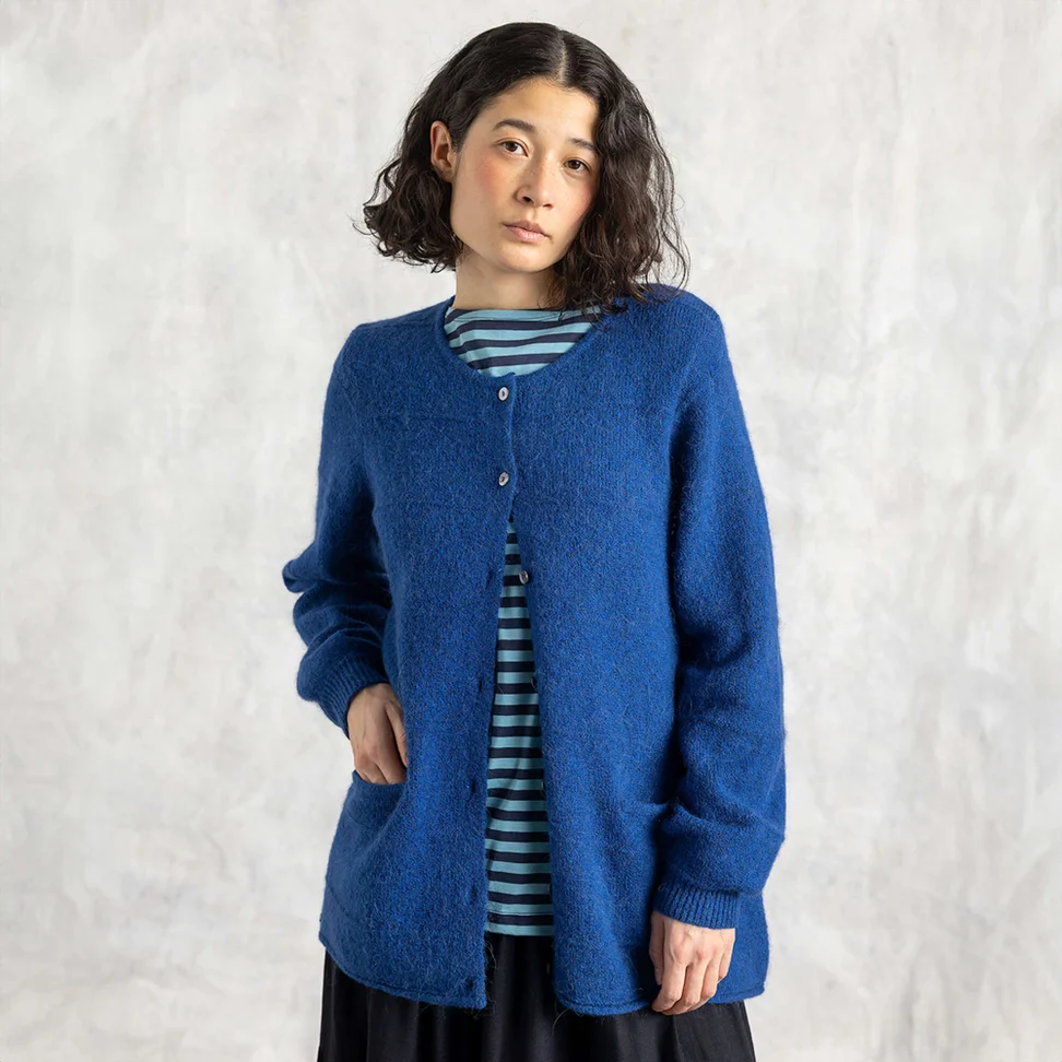 Cardigan in alpaca blend - indigo blue/melange