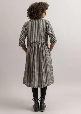 “Sofia” woven dress in organic cotton - black/check