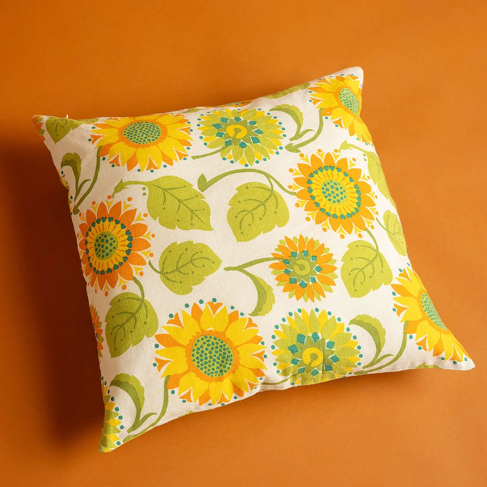 Kuddfodral "Sunflower" i ekologisk bomull/lin - ljus sand