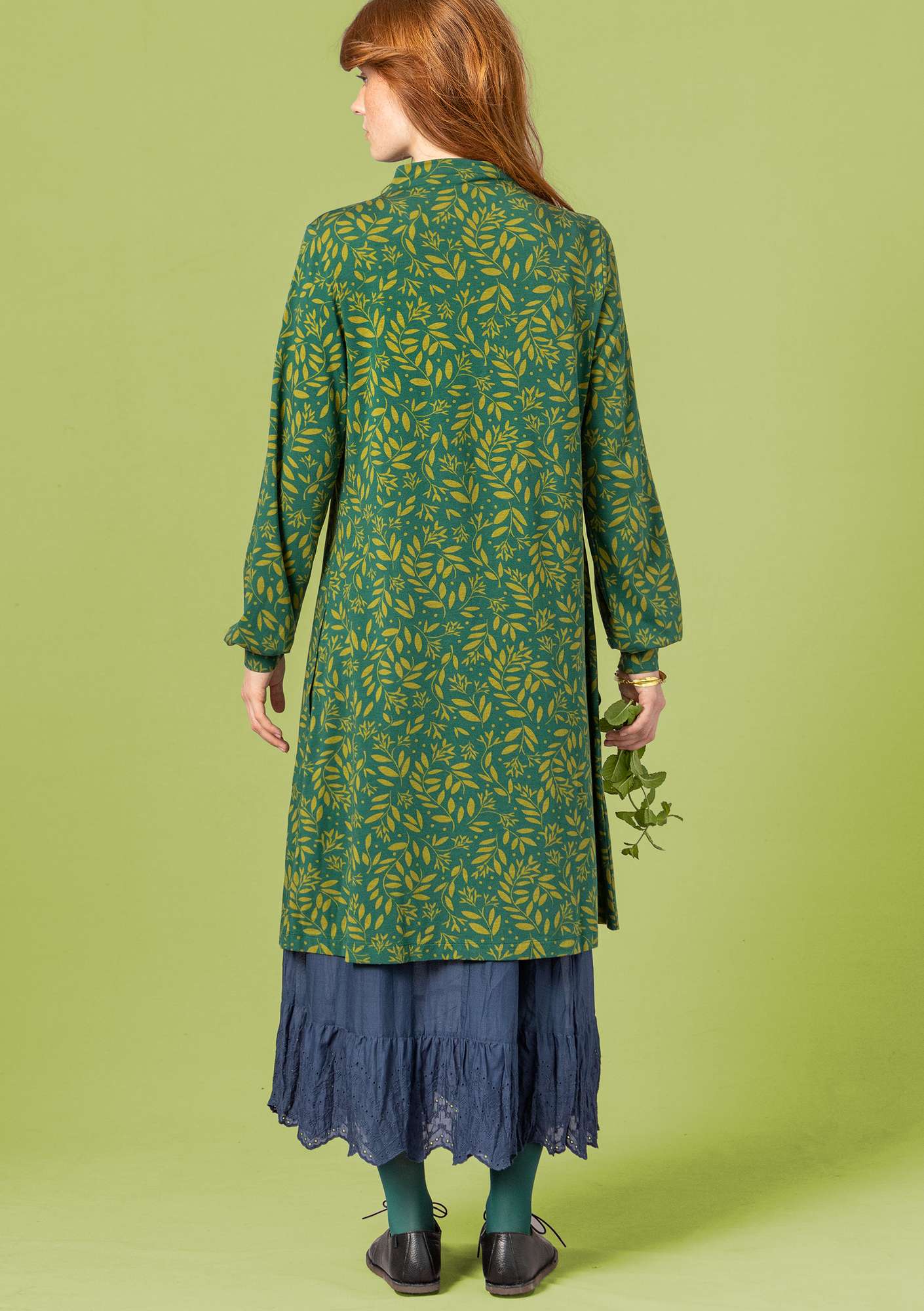 “Bladmynta” jersey dress made of organic cotton/modal/elastane asparagus/patterned thumbnail