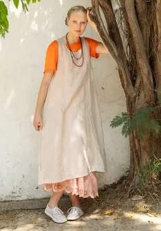 Mouwloze jurk van geweven linnen - naturel