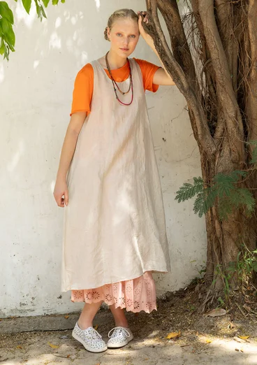 Vævet ærmeløs kjole i hør - natur