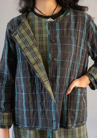 “Kerala” reversible checked organic cotton jacket - black