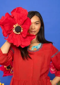 Vävd klänning "Margit" i lin/modal - papegojröd