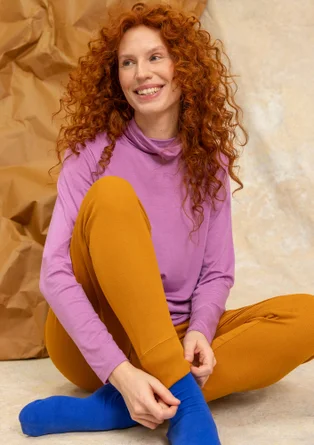 Long-sleeve, lyocell/elastane jersey polo-neck top - hydrangea