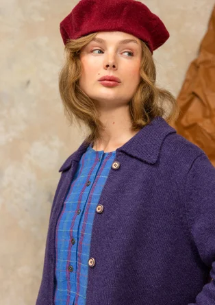 “Wilma” patterned and solid-colour long cardigan in lambswool - storm purple/melange