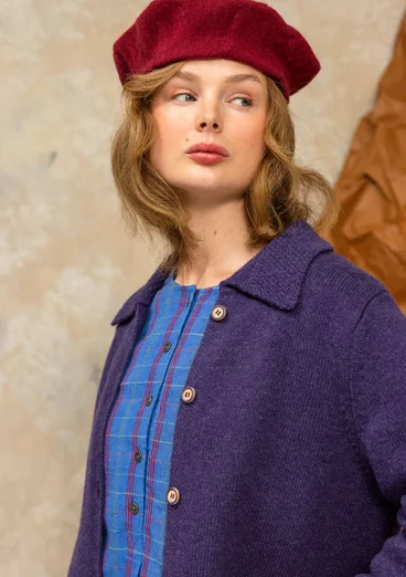 “Wilma” patterned and solid-colour long cardigan in lambswool - storm purple/melange