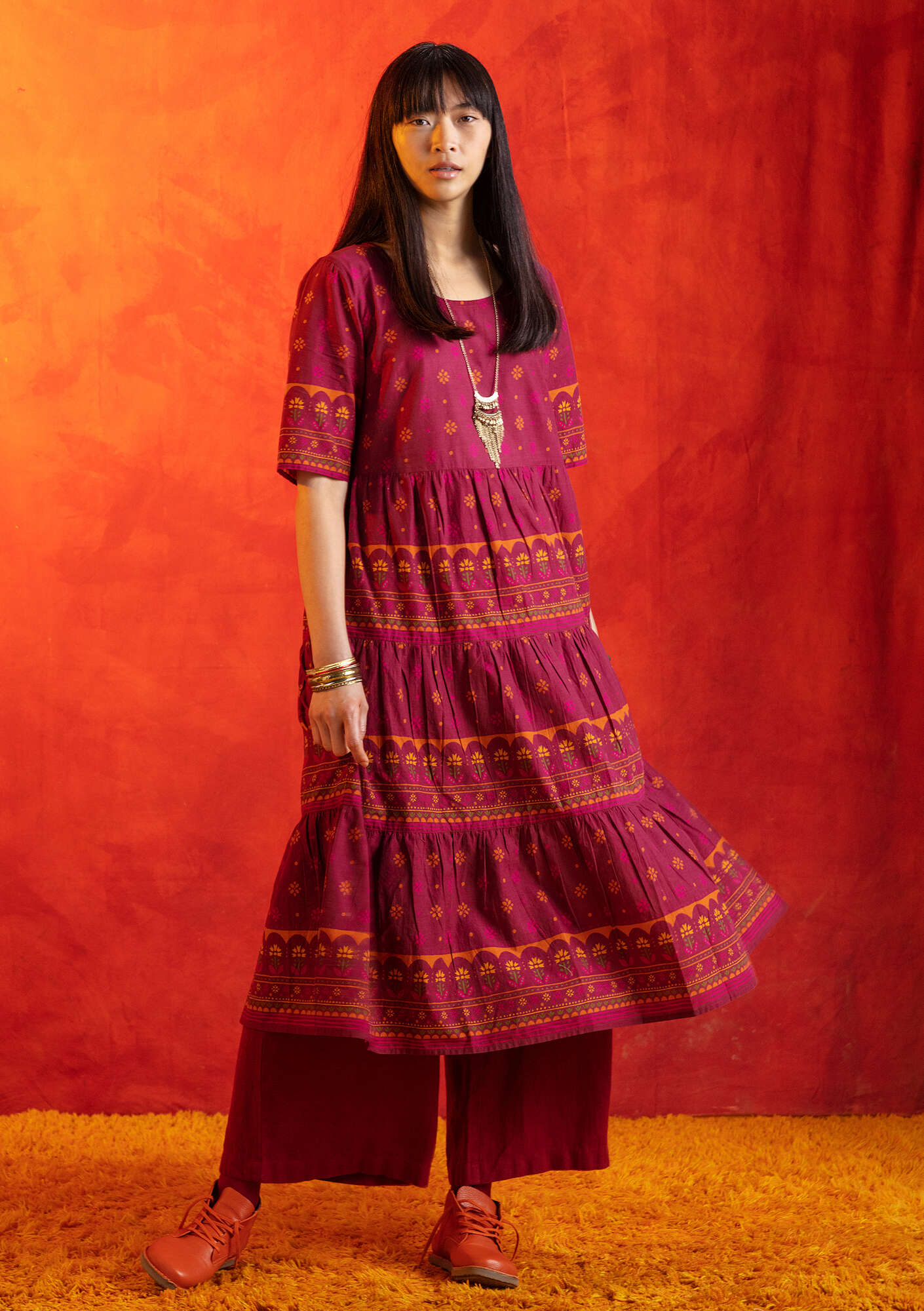 “Lalita” organic cotton dress purple red thumbnail