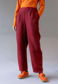 Garment-washed woven linen trousers - dark agate red