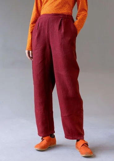 Garment-washed woven linen trousers - dark agate red