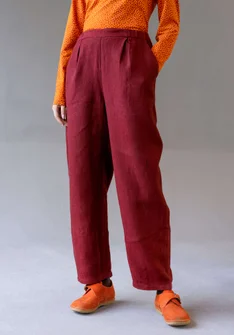 Garment-washed woven linen trousers - dark agate red