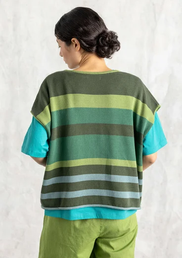 “Rut” knitted top in a blend of organic and recycled cotton - green sea glass/stripe