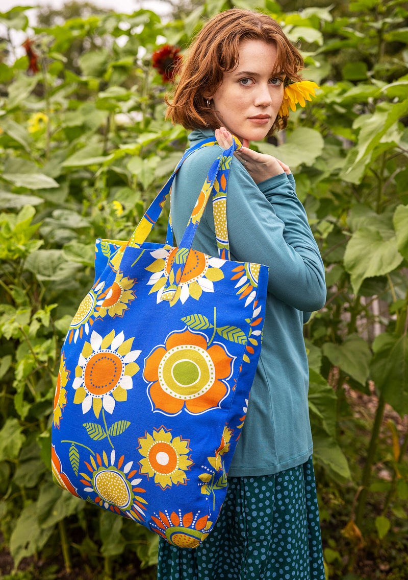 “Sunflower” bag in organic cotton/linen cornflower