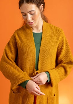 Long cardigan in wool mustard