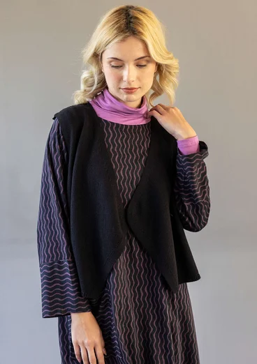 Knitted organic cotton/wool waistcoat - black