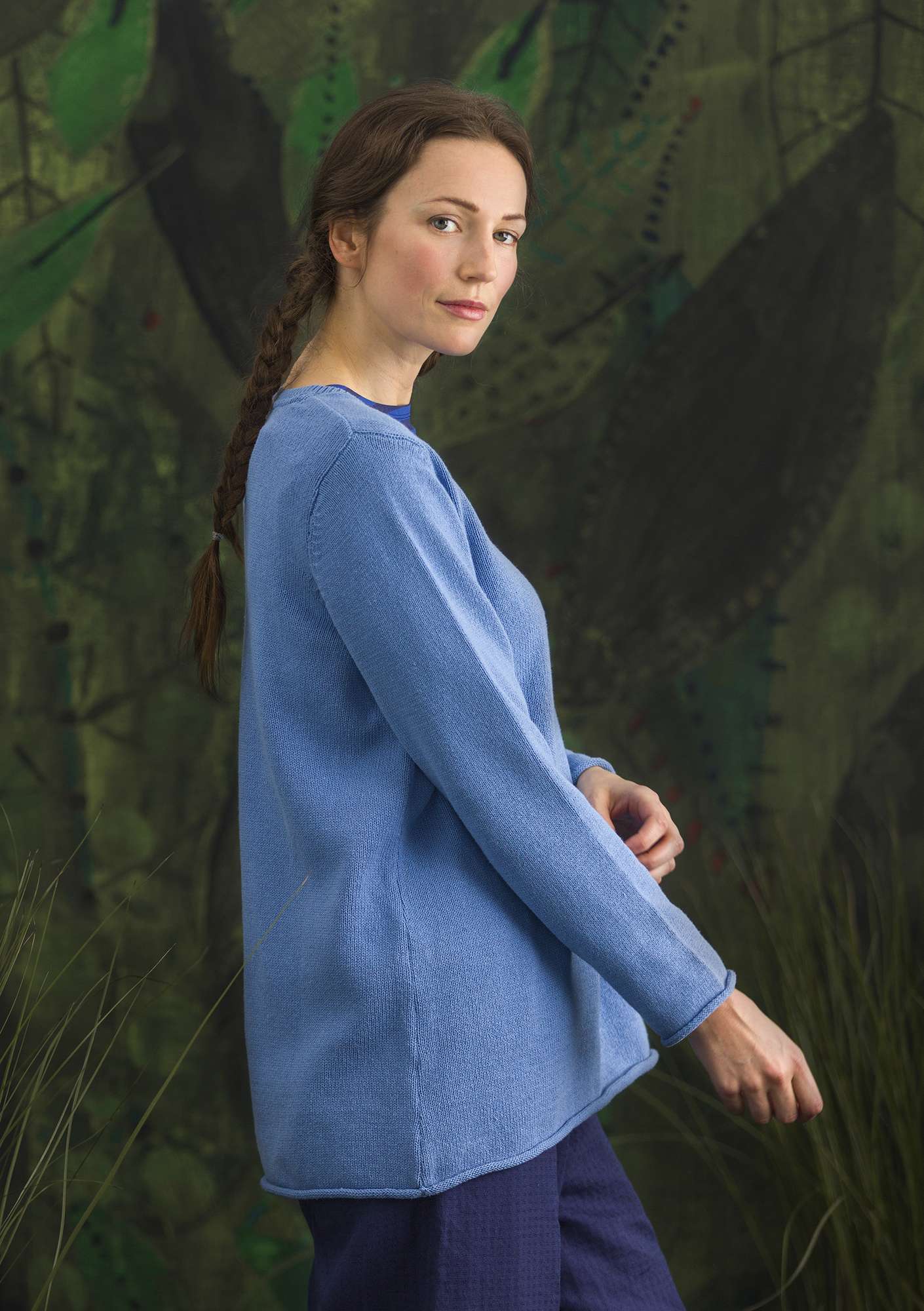 FAVOURITE sweater “Belle” made of recycled cotton sea blue/solid colour thumbnail