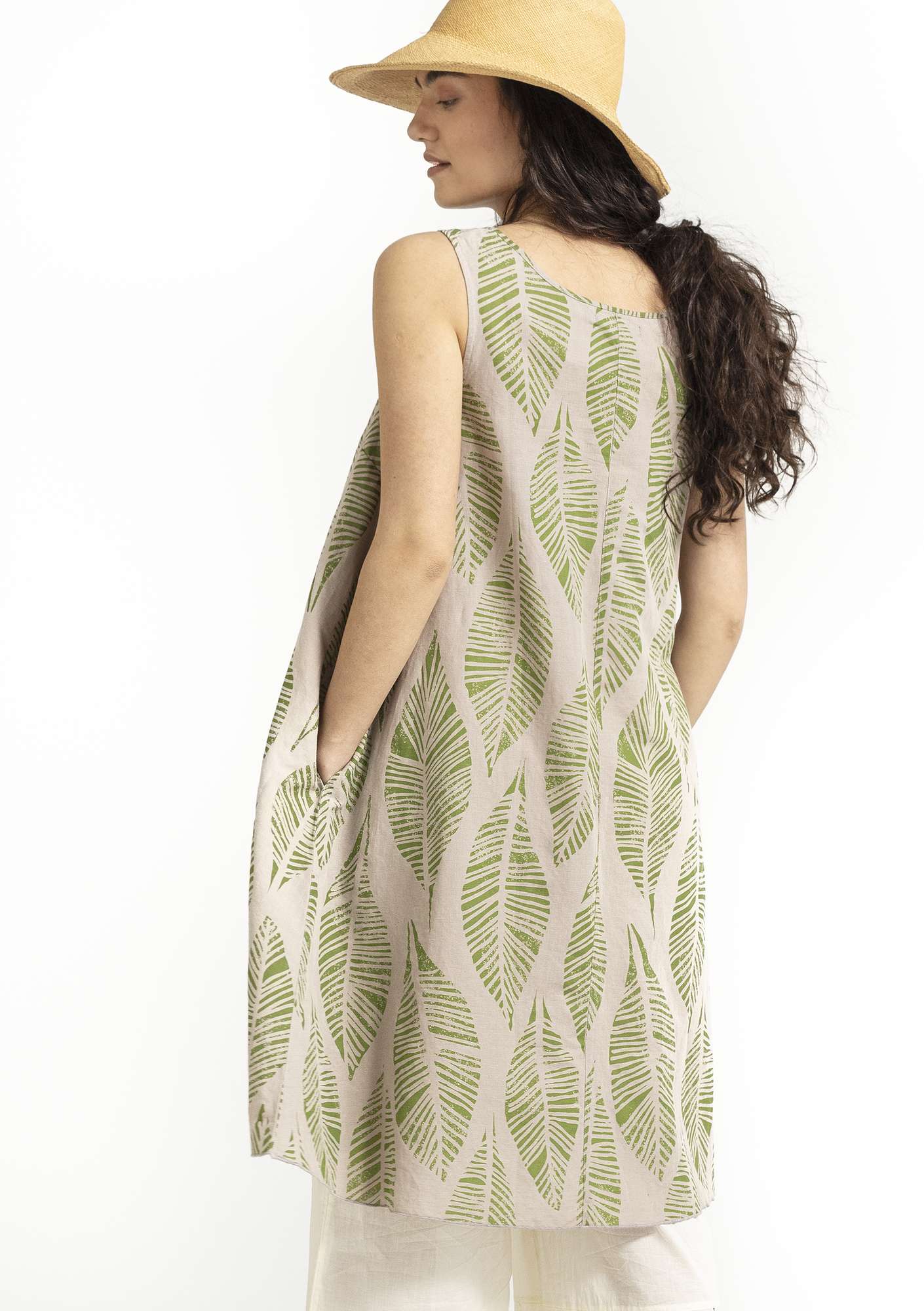 Vevd kjole «Decor» i økologisk bomull/lin naturmelert thumbnail