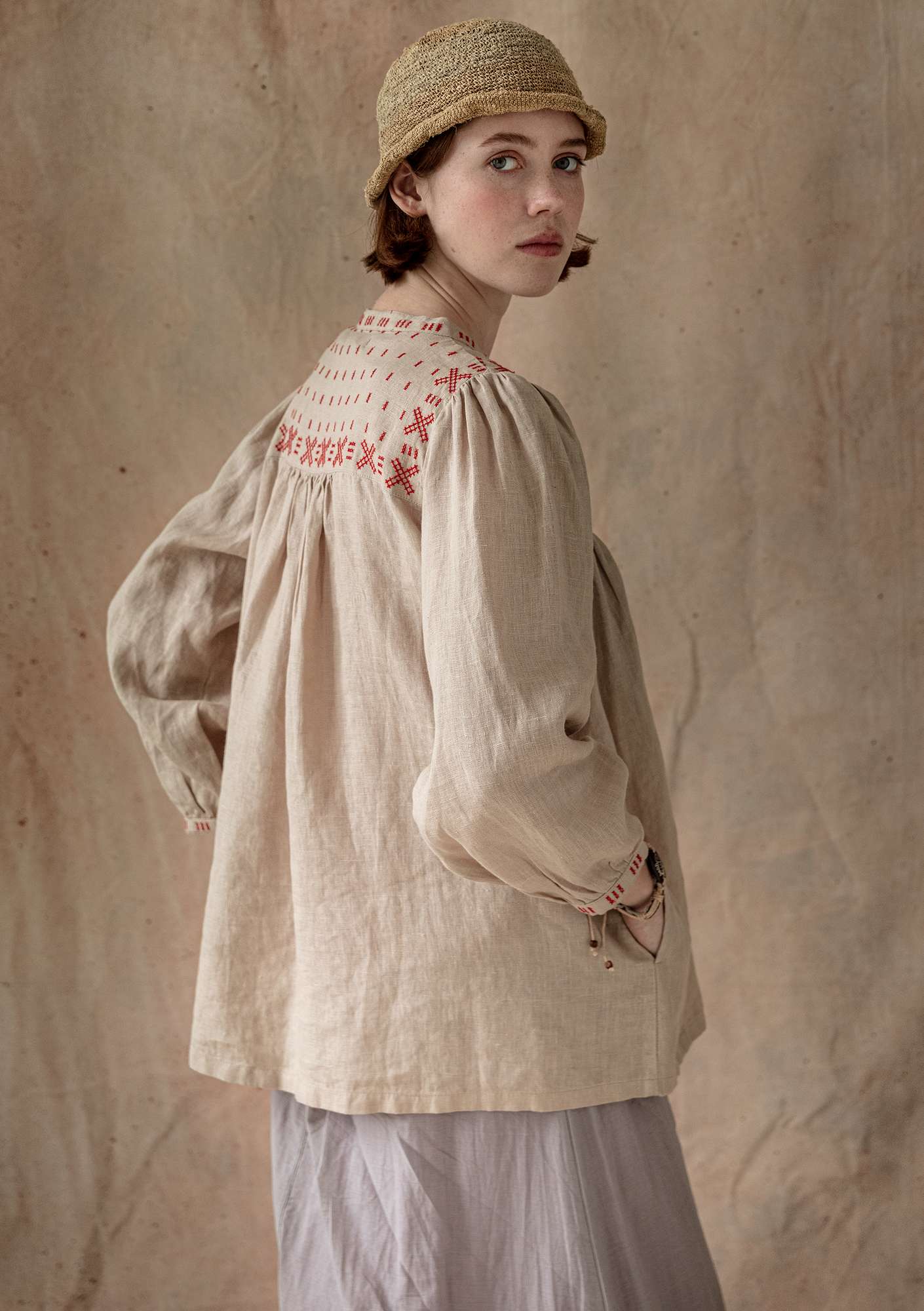 “Anna” linen smock blouse natural