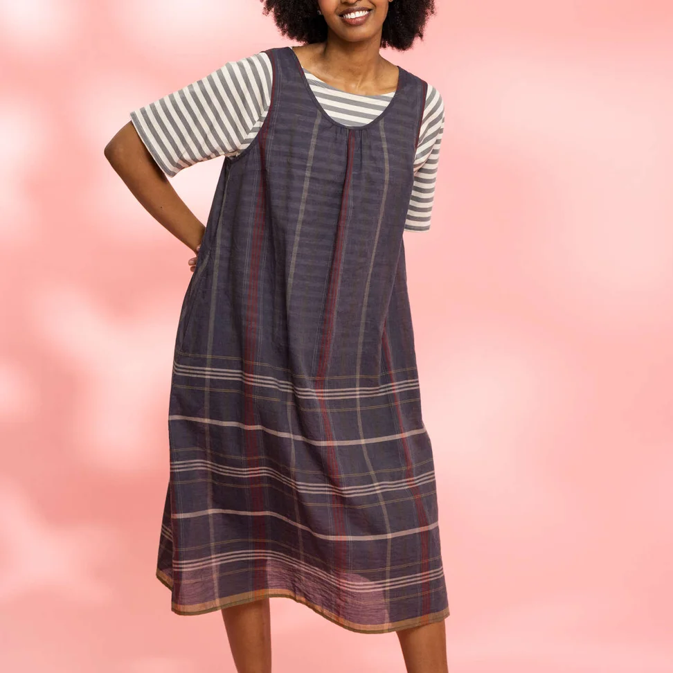 Sleeveless patterned organic cotton dress - ash grey
