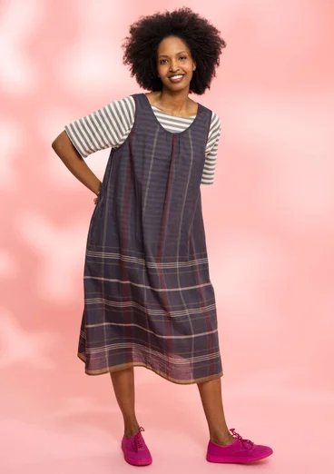 Gemustertes ärmelloses Webkleid aus Bio-Baumwolle - aschgrau