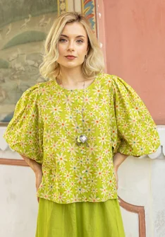 Bluse "Flower Meadow" i økologisk bomuld - kiwi
