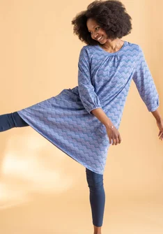 Trikotkjole «Eleonora» i økologisk bomull / elastan - himmelblå/mønstret