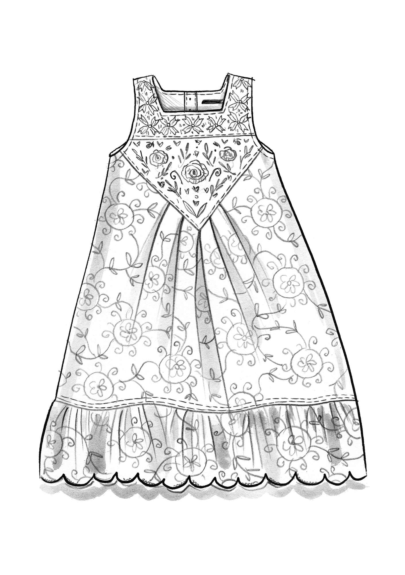 Vevd kjole «Elisabeth» i økologisk bomull / lin ubleket